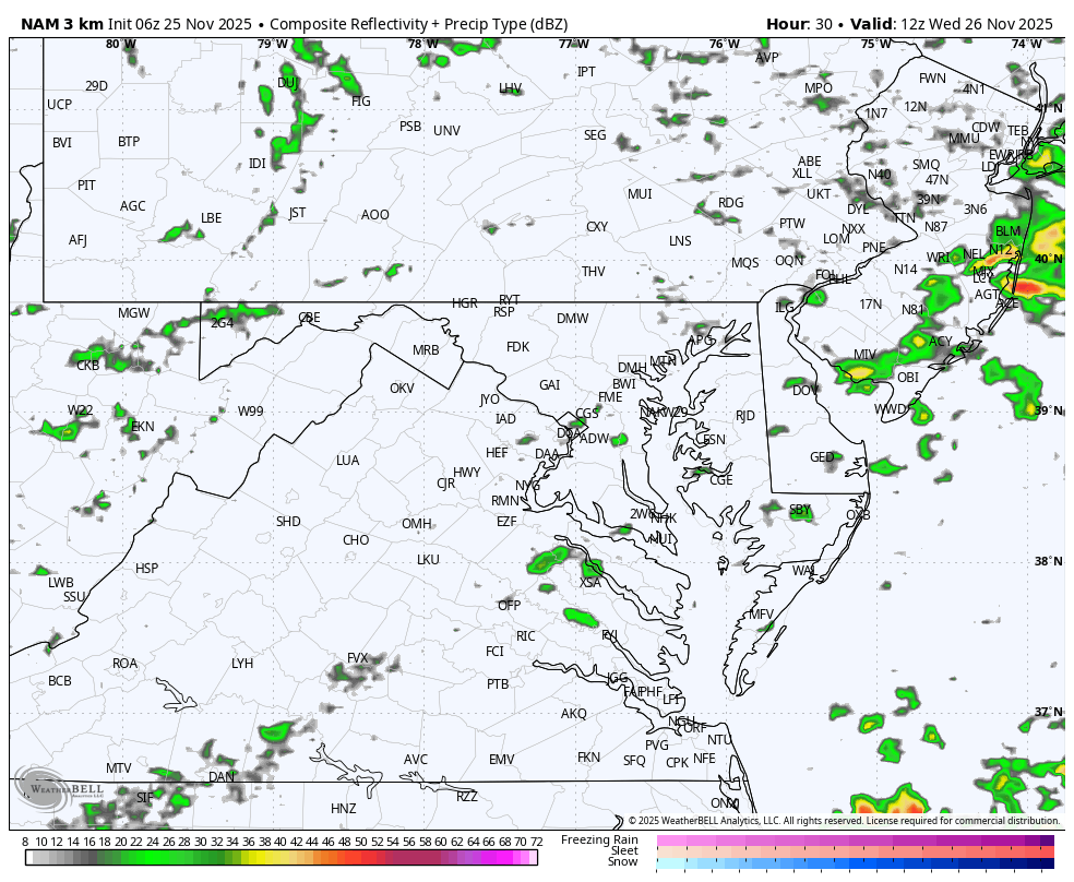 November 25 weather rain radar Wednesday