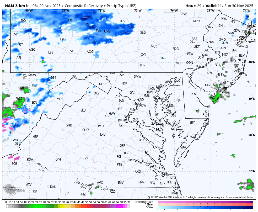November 29 weather snow radar Sunday