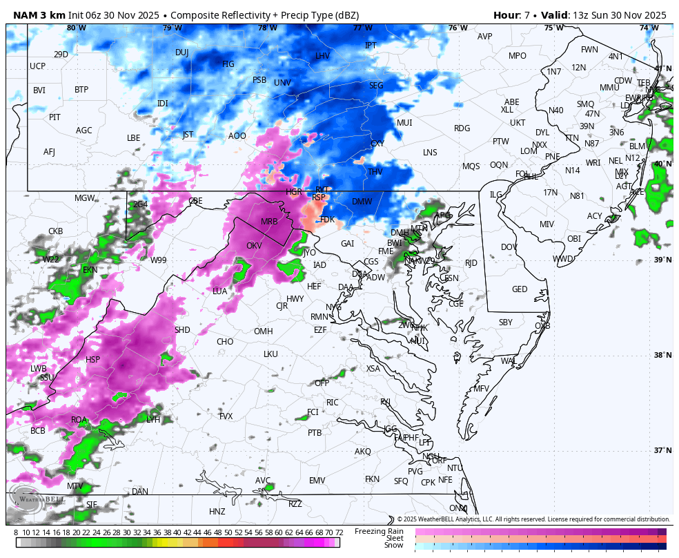 November 30 weather snow radar forecast Sunday