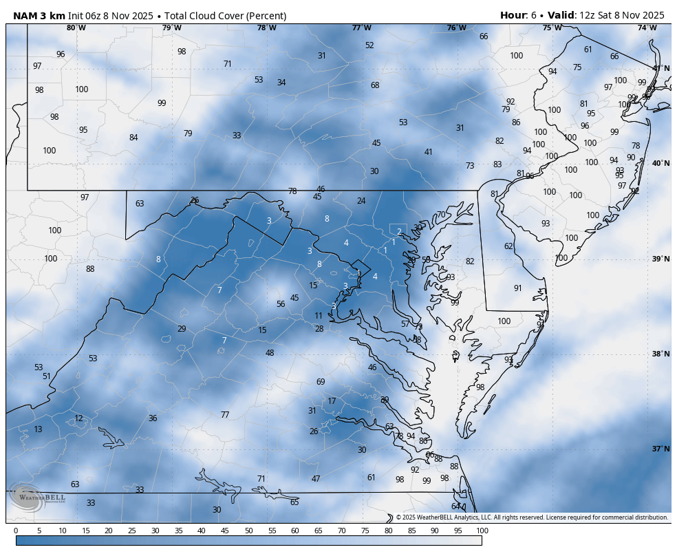 November 8 weather cloud forecast Saturday