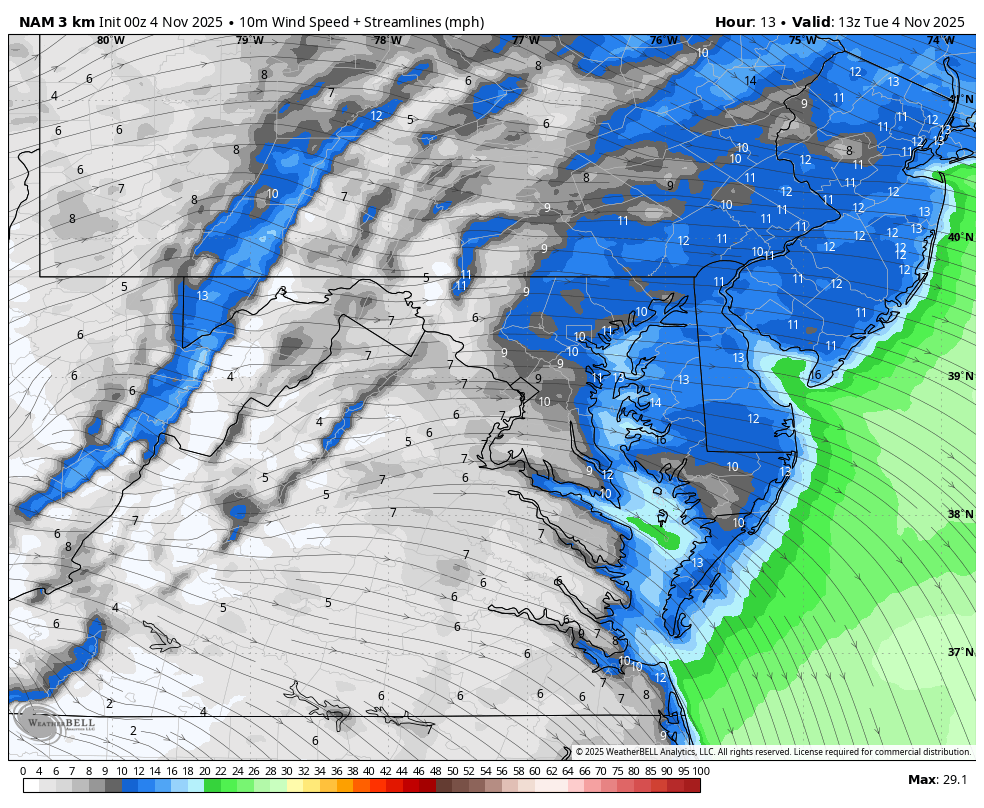 November 4 weather wind Tuesday