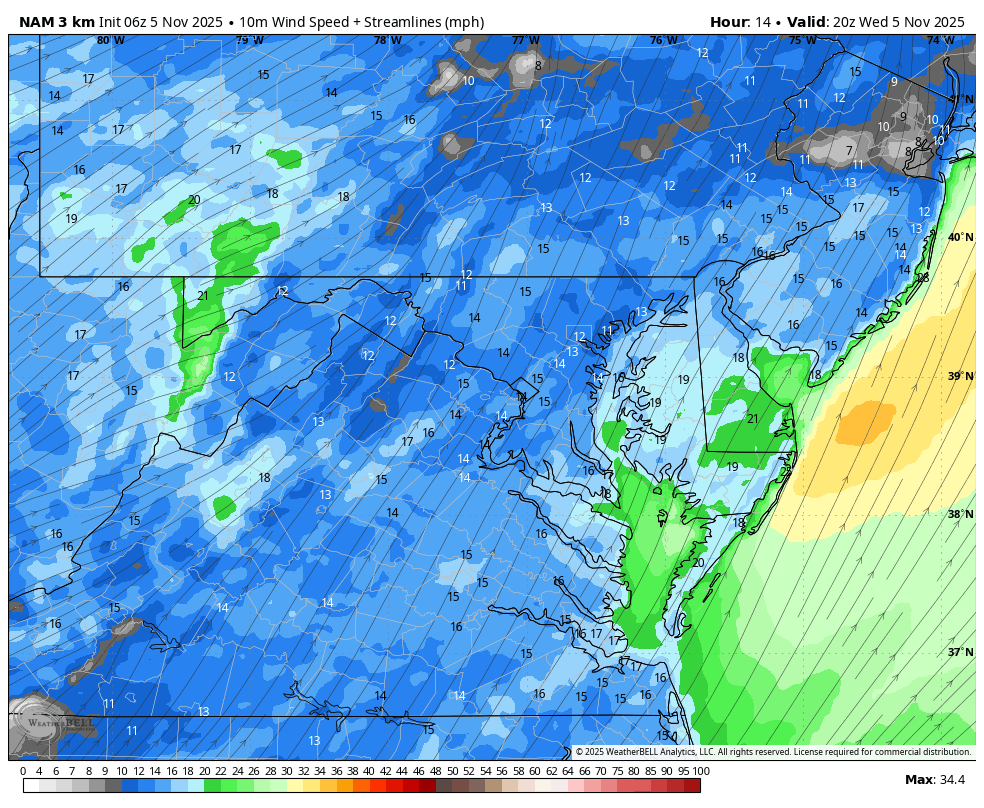 November 5 weather wind forecast tonight
