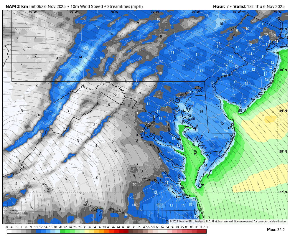 November 6 weather wind forecast Thursday