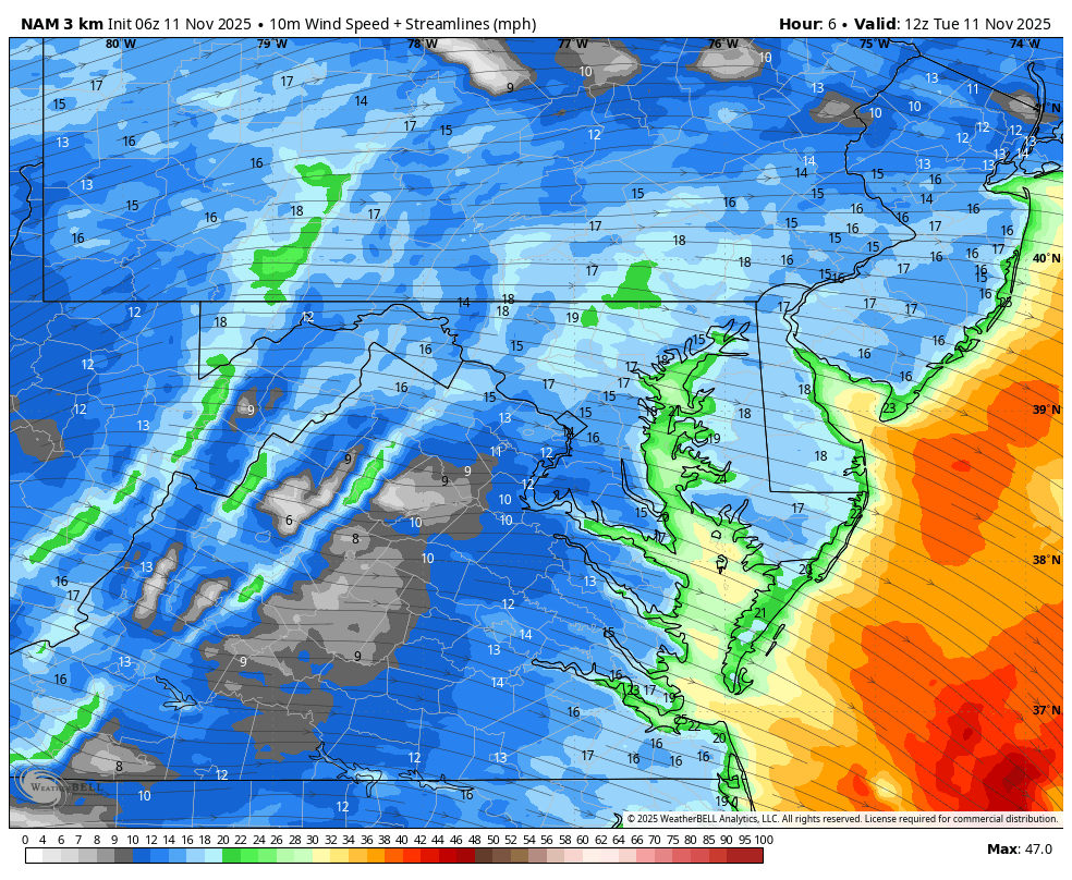 November 11 weather wind forecast Veterans Day