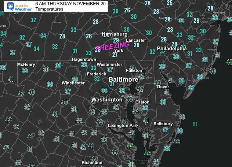 November 20 weather temperatures Thursday morning
