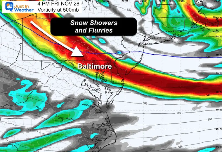 November 24 weather jet stream vorticity snow Friday afternoon