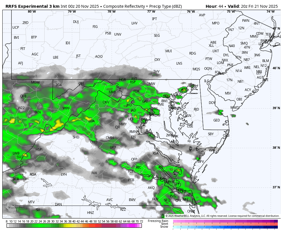 November 20 weather rain radar Friday night