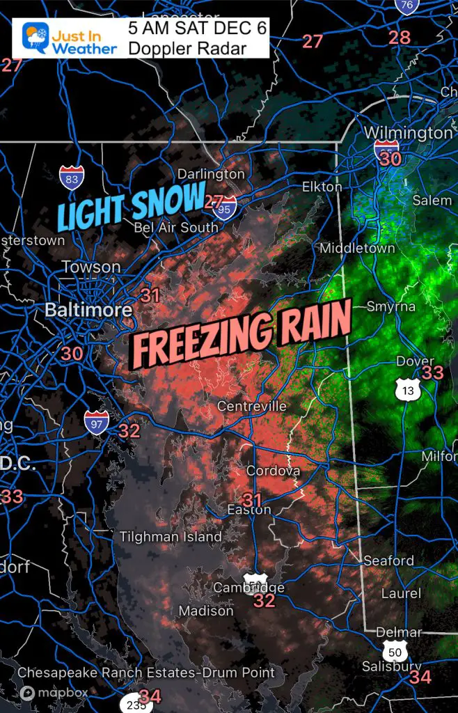 December 6 radar snow ice Saturday morning 