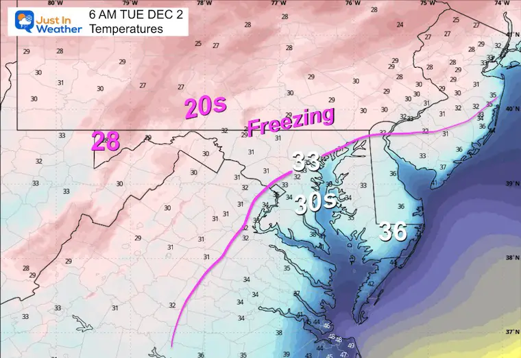 ScreenshotDecember 1 weather storm forecast Temperatures Tuesday Morning 6 AM