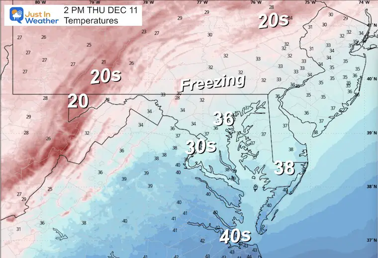 December 10 weather forecast temperatures Thursday afternoon