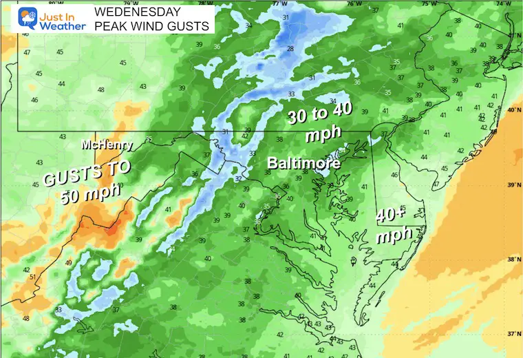 December 10 weather forecast wind gusts Wednesday afternoon