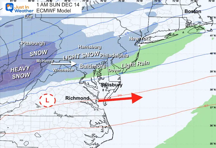 December 11 weather snow forecast ECMWF Model Sunday 1 AM