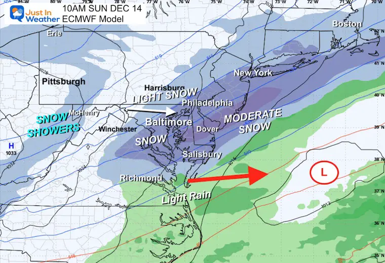 December 11 weather snow forecast ECMWF Model Sunday 10 AM