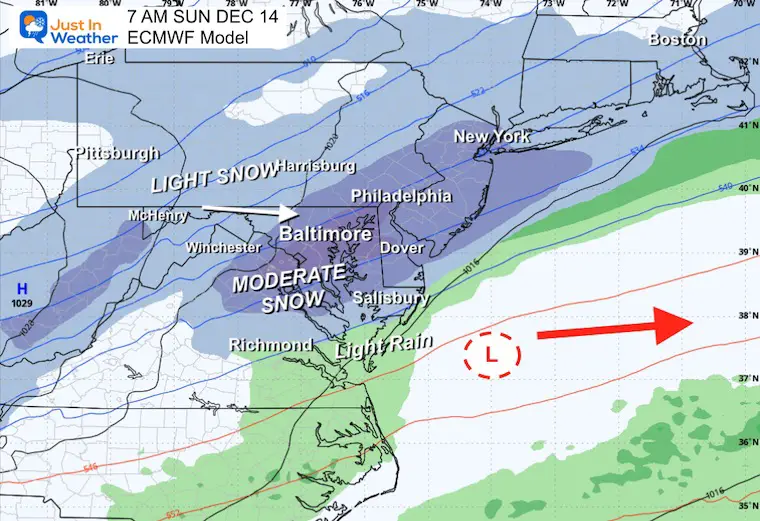 December 11 weather snow forecast ECMWF Model Sunday 7 AM