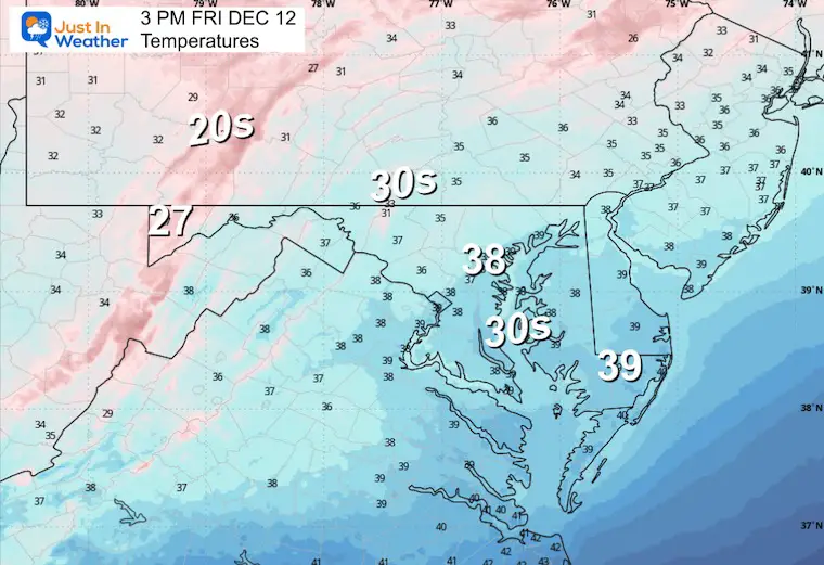 December 11 weather forecast temperatures Friday afternoon