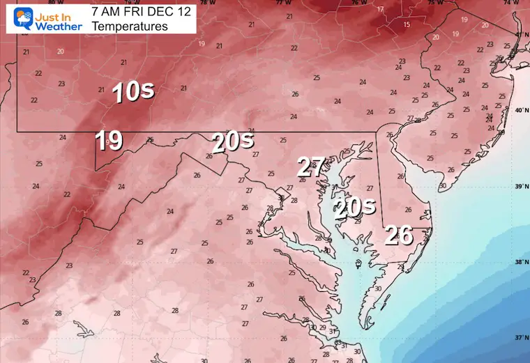 December 11 weather forecast temperatures Friday morning