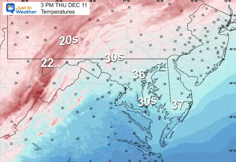 December 11 weather forecast temperatures Thursday afternoon