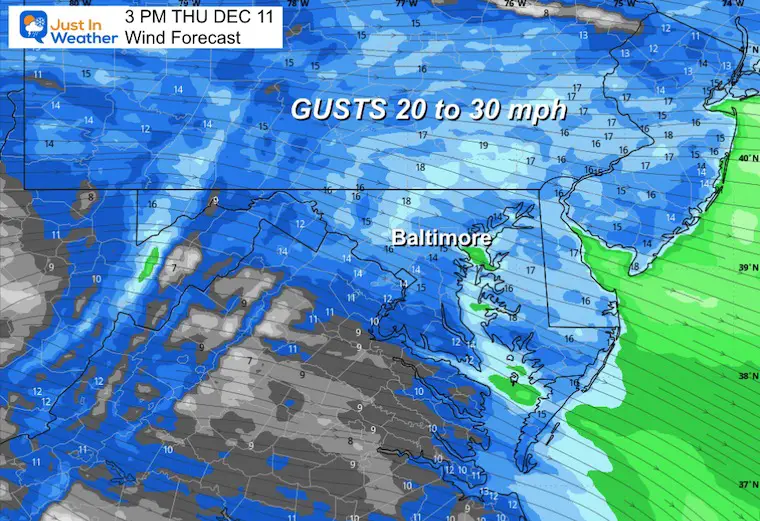 December 11 weather forecast wind Thursday afternoon