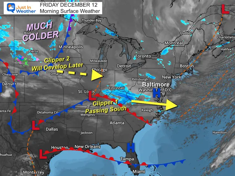 December 12 weather snow map Friday morning