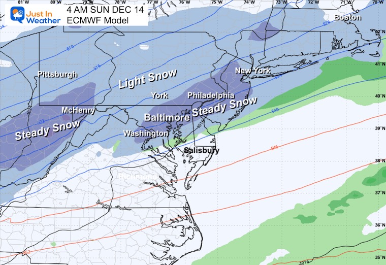 December 12 weather storm snow forecast Sunday 4 AM