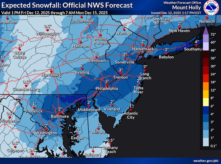December 12 weather forecast snow Natural Weather Service Philadelphia Mount Holly New Jersey