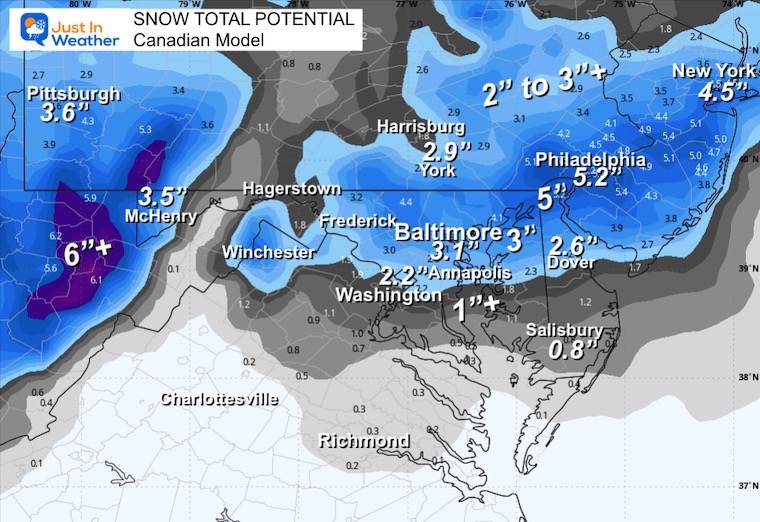 December 12 weather snow forecast Sunday Canadian GEM Model