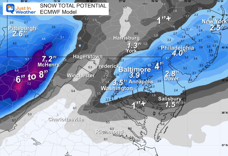 December 12 weather snow forecast Sunday ECMWF