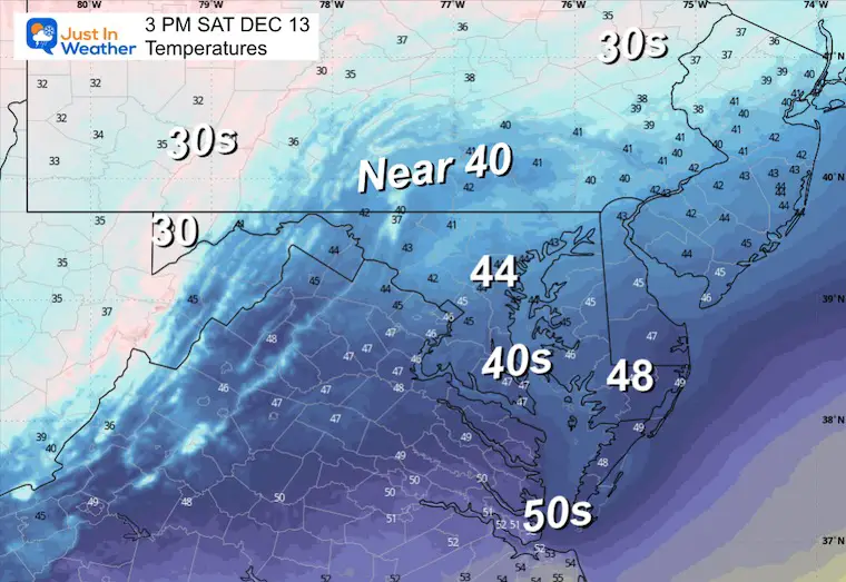 December 12 weather temperatures Saturday afternoon