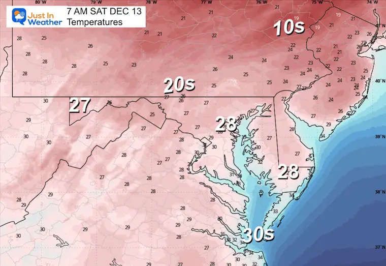 December 12 weather temperatures Saturday morning