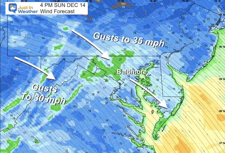 December 13 weather wind forecast Sunday afternoon