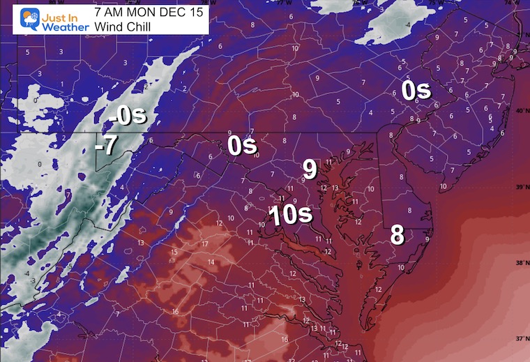 December 13 weather wind chill Monday morning