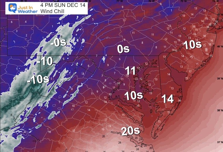December 13 weather wind chill forecast Sunday afternoon