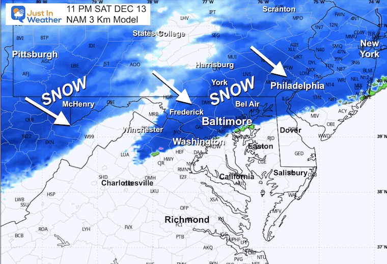 December 13 weather snow radar forecast Saturday 11 PM