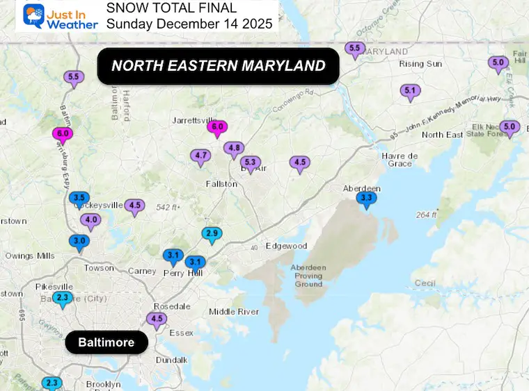 December 14 weather snow spotter report Northeastern Maryland