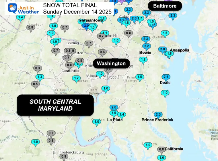 December 14 weather snow spotter report Southern Maryland