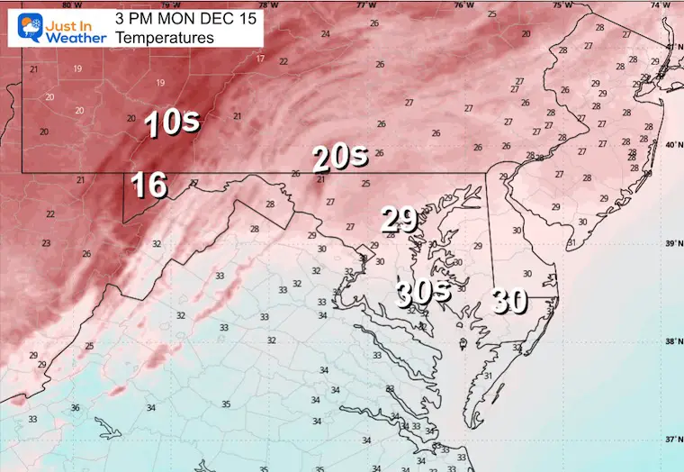 December 14 weather forecast temperatures Monday afternoon