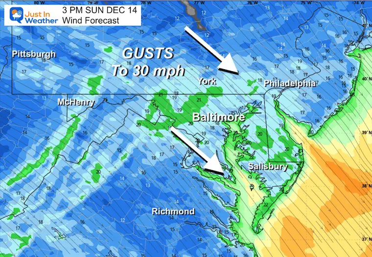 December 14 weather wind forecast Sunday noon