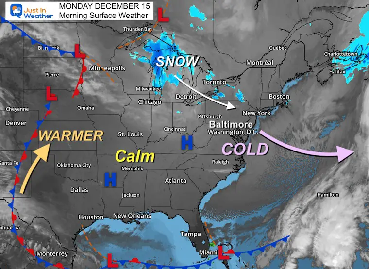 December 15 weather Monday morning map