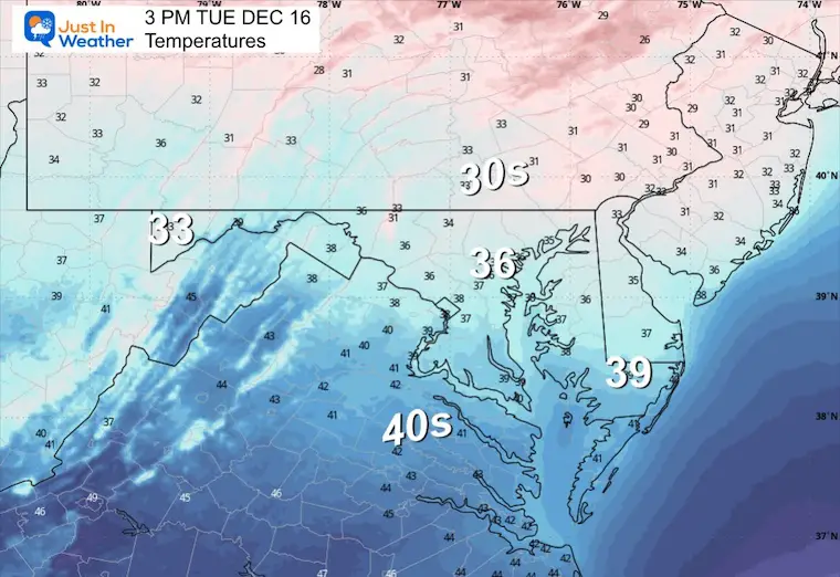 December 15 weather temperatures Tuesday afternoon