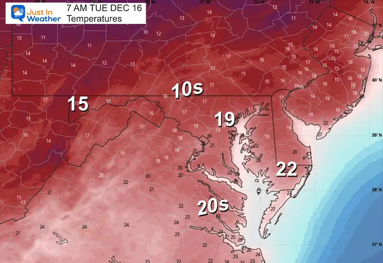 December 15 weather temperatures Tuesday Morning