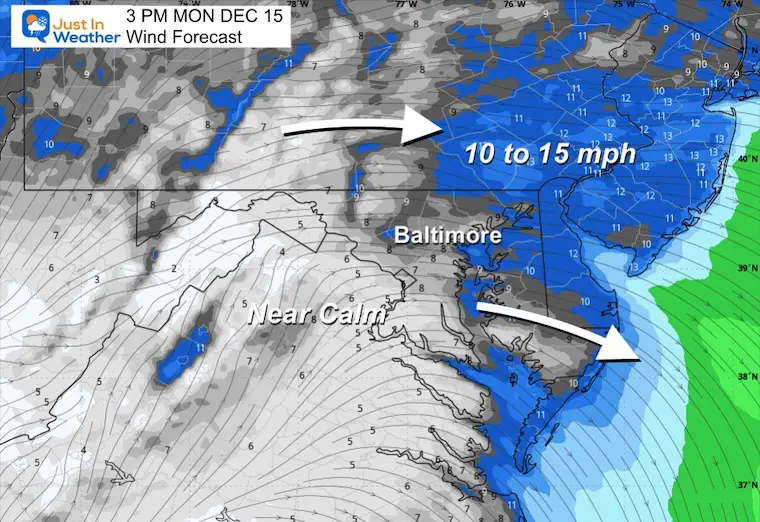 December 15 weather wind forecast Monday afternoon