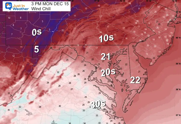 December 15 weather wind chill Monday afternoon