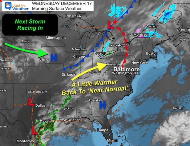 December 17 weather map Wednesday morning