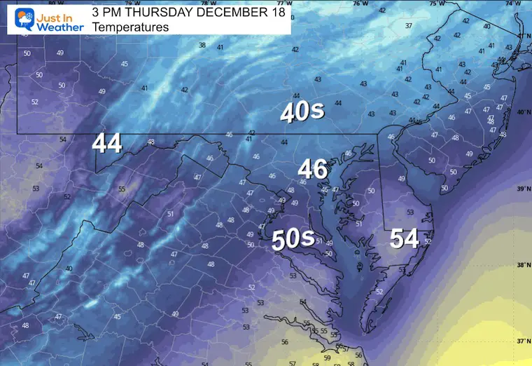 December 17 weather forecast temperatures Thursday afternoon