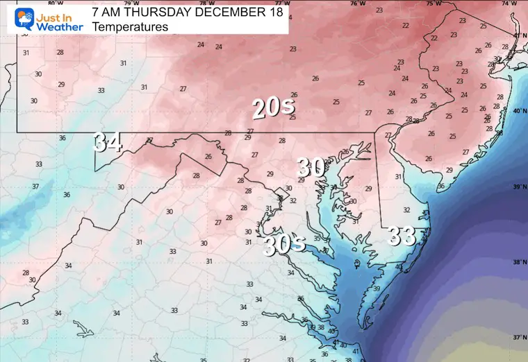 December 17 weather temperatures Thursday morning