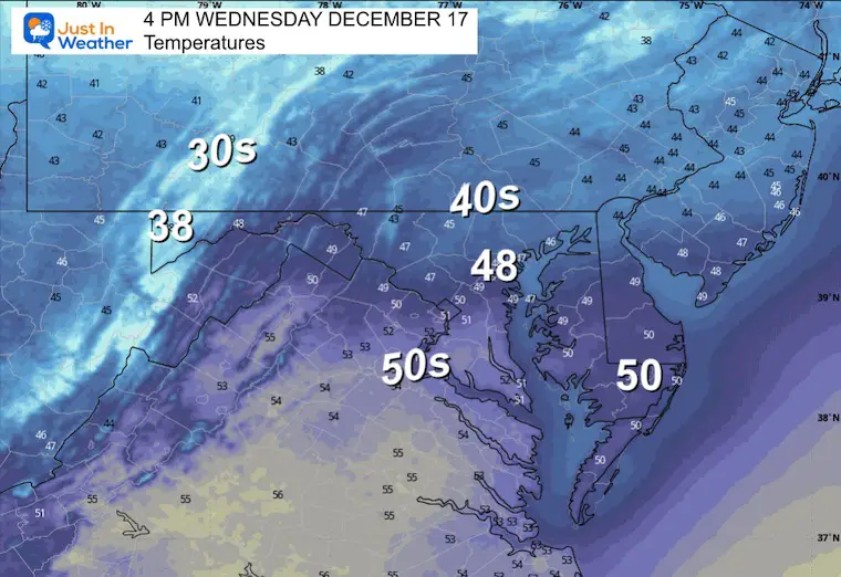 December 17 weather forecast temperatures Wednesday afternoon