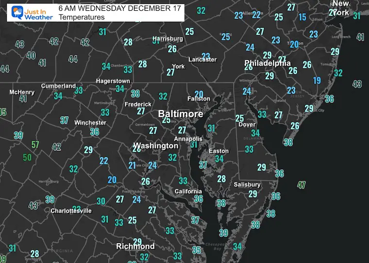 December 17 weather temperatures Wednesday morning