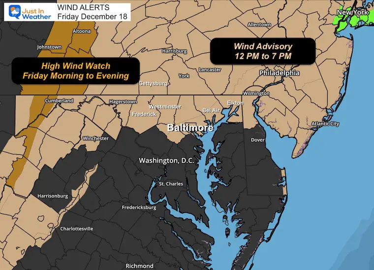 December 18 weather forecast Wind Advisory Friday