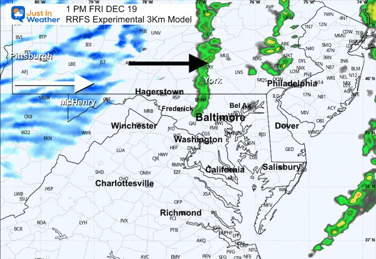 December 18 weather storm radar Friday afternoon 1 PM