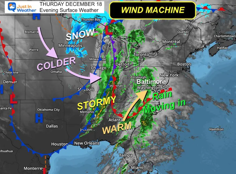 December 18 weather storm map Thursday night